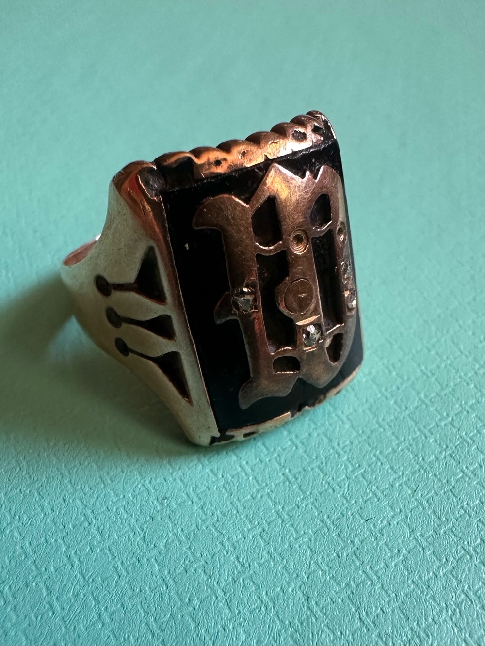 Antique Victorian Rose Gold And Black Onyx Signet Ring Size 9.5